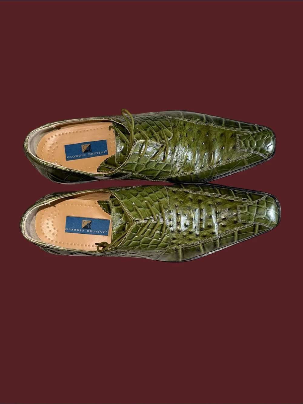 Men's Giorgio Brutini Green Croc Ostrich Print Dress Shoes Size 13 Exotic Luxury